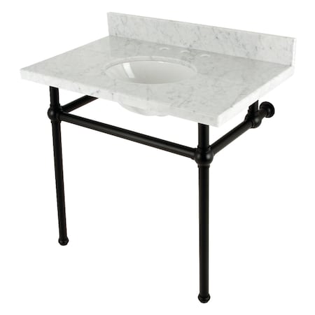 Kingston Brass 36 Console Sink with Brass Legs 8Inch, 3 Hole, Marble WhiteMatte Black KVBH3622M80